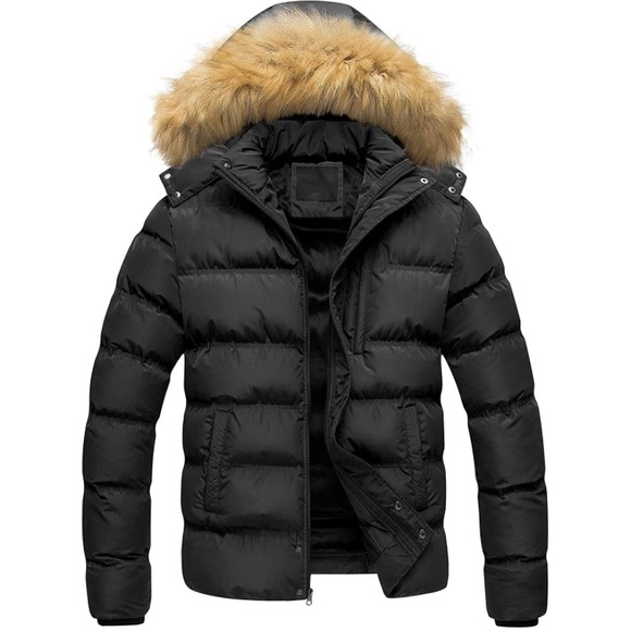 Men's Puffer Jacket Waterproof Winter Bubble Coats Ski Parka Fur Hooded - Picture 1 of 7